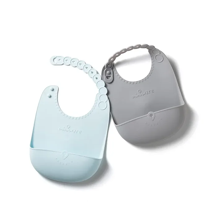 Roll & Lock Silicone Bib 2-pack – Aqua + Dove Grey