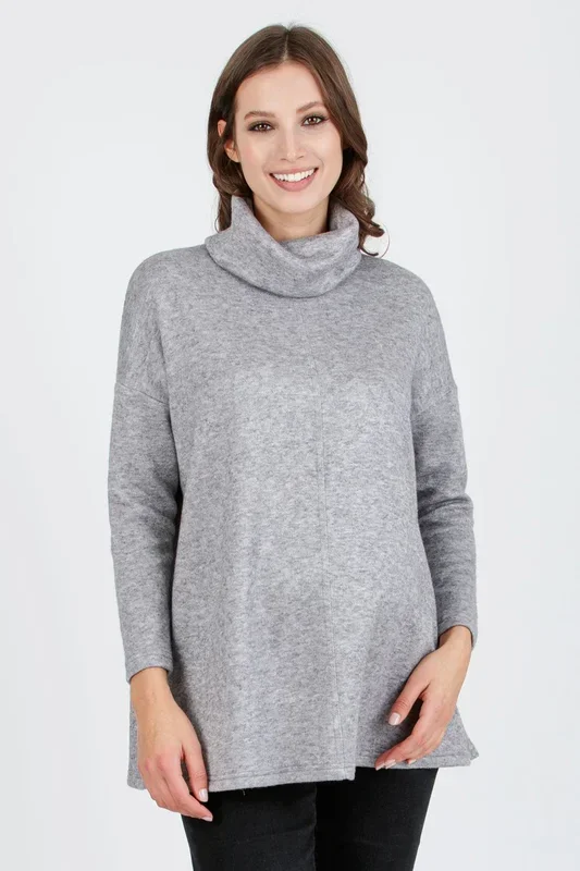 roll-neck maternity sweater with tie belt, light grey