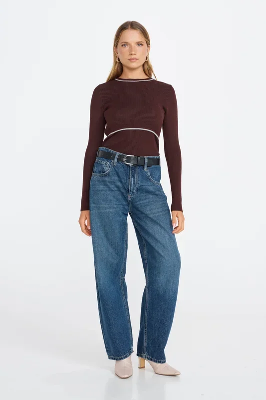 Rowe Long Sleeve Knit Top – Chocolate / Mint