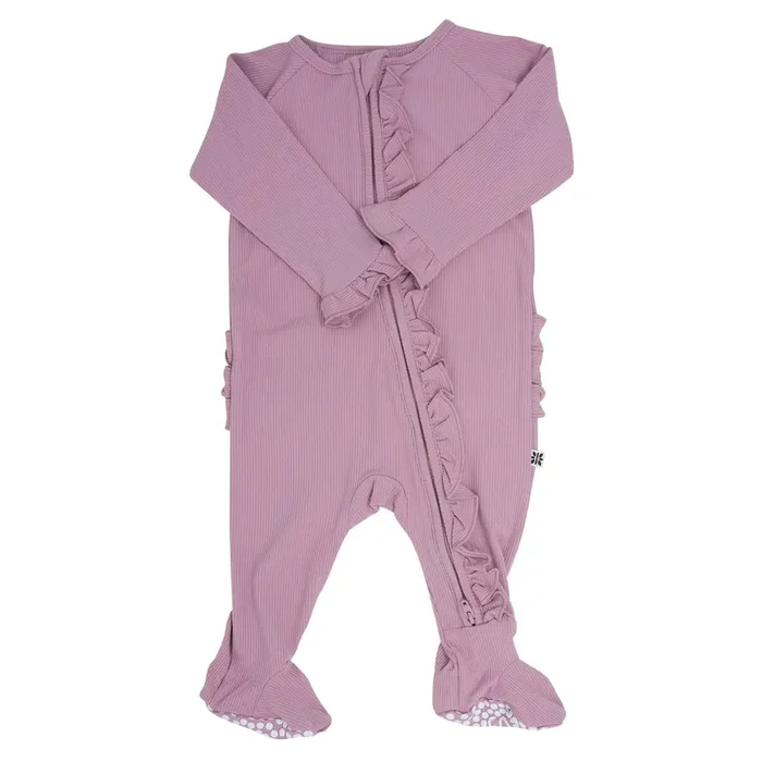 Ruffle Footie – Petunia Pink Ribbed