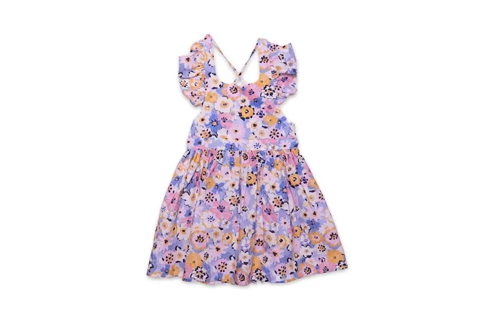 Ruffle Sleeve Dress In Purple Flowers