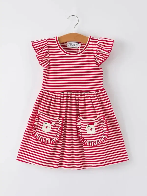Ruffle Sleeve Dress | Red Stripe Santa