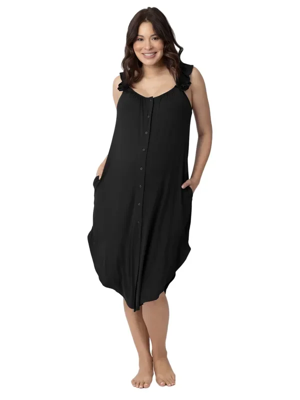 Ruffle Strap Labor & Delivery Gown | Black
