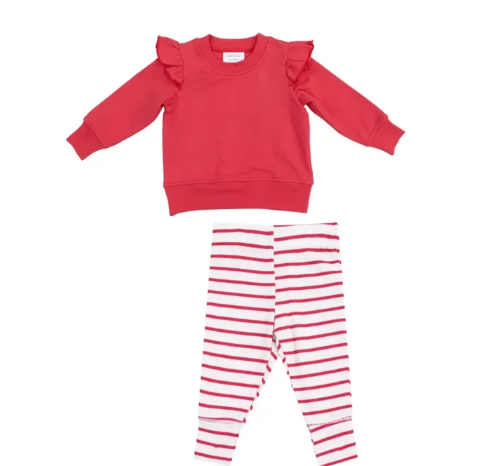 Ruffle Sweatshirt + Legging Set | Vintage Red Stripe