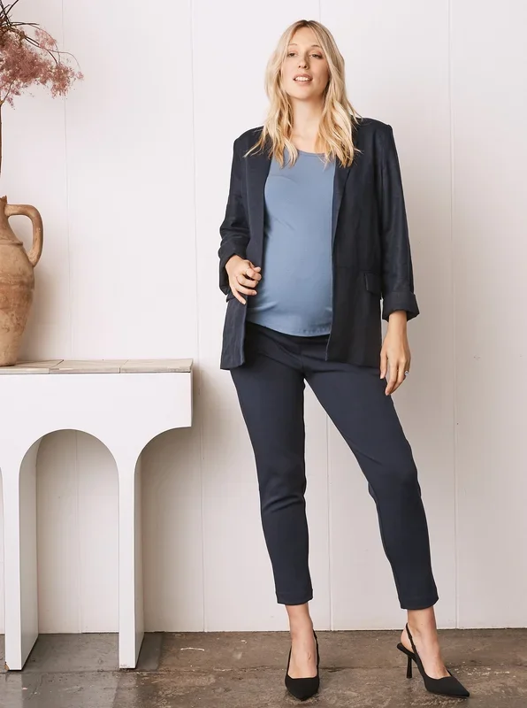 Sadie Maternity Linen Jacket in Navy