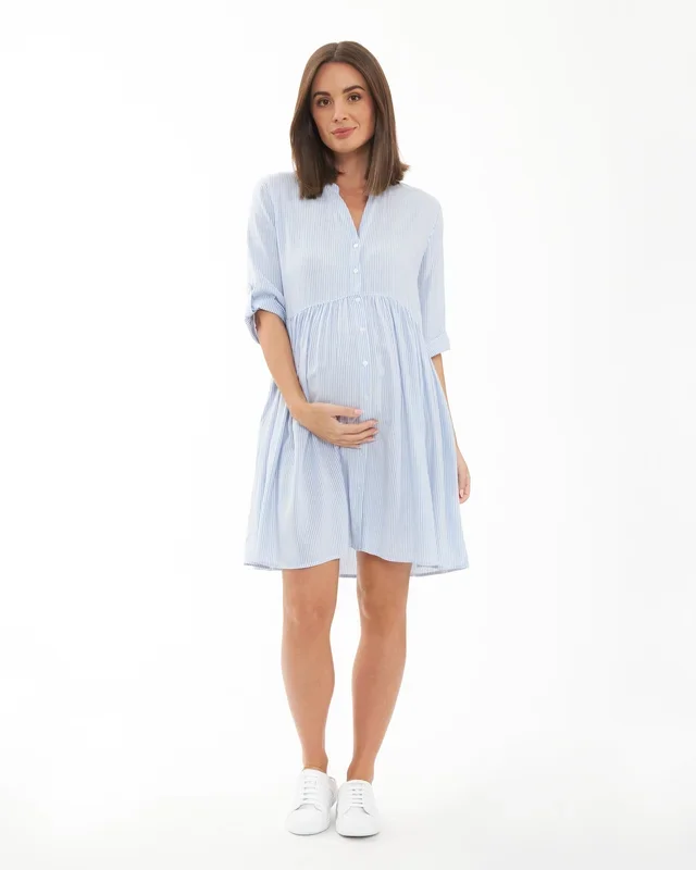 Sam Stripe Dress Sky Blue / White