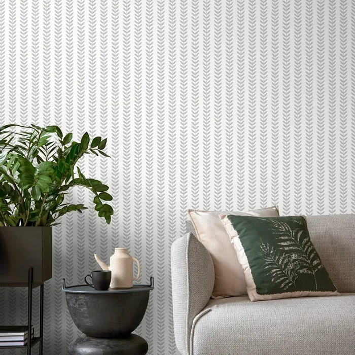 Scandinavian Wallpaper With A Minimalist Vine Stripe In Gray – A700