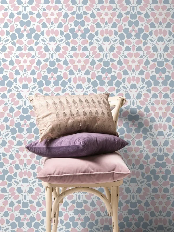 Scandinavian Wallpaper With A Stylized Tulip Motif In Pink And Blue – X049