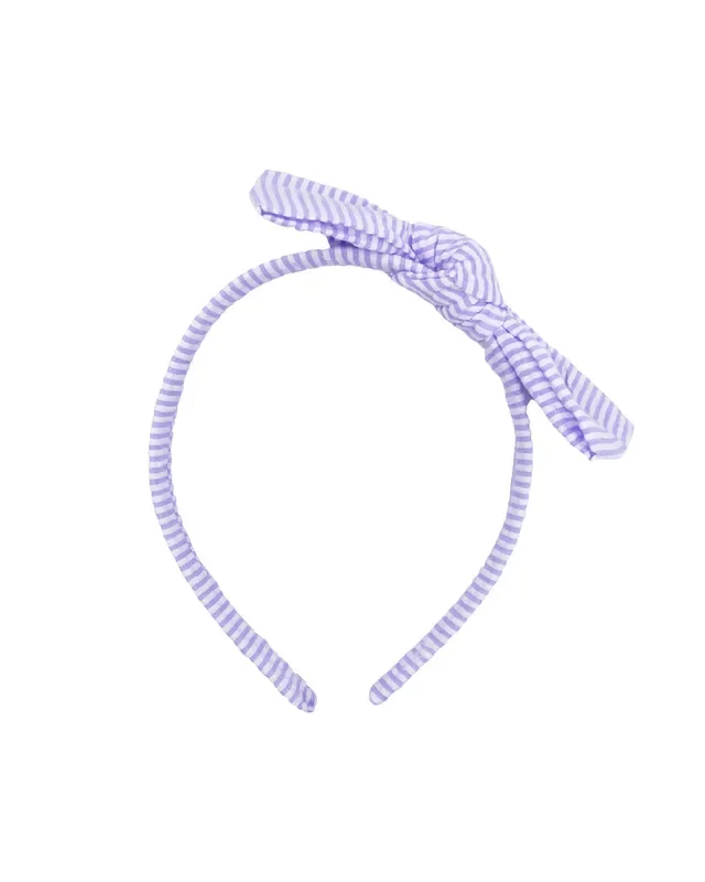 Seersucker Bow Headband In Lavender/white