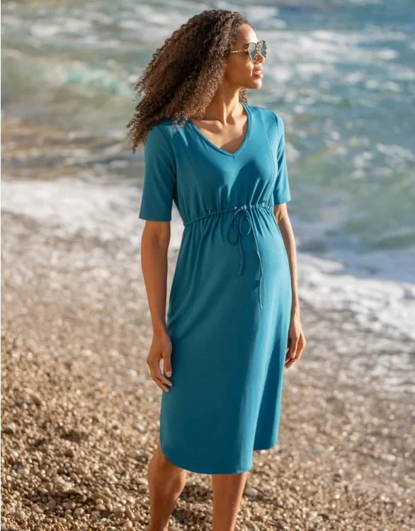 Seraphine Turquoise Blue Drawstring Maternity & Nursing Dress Meggie