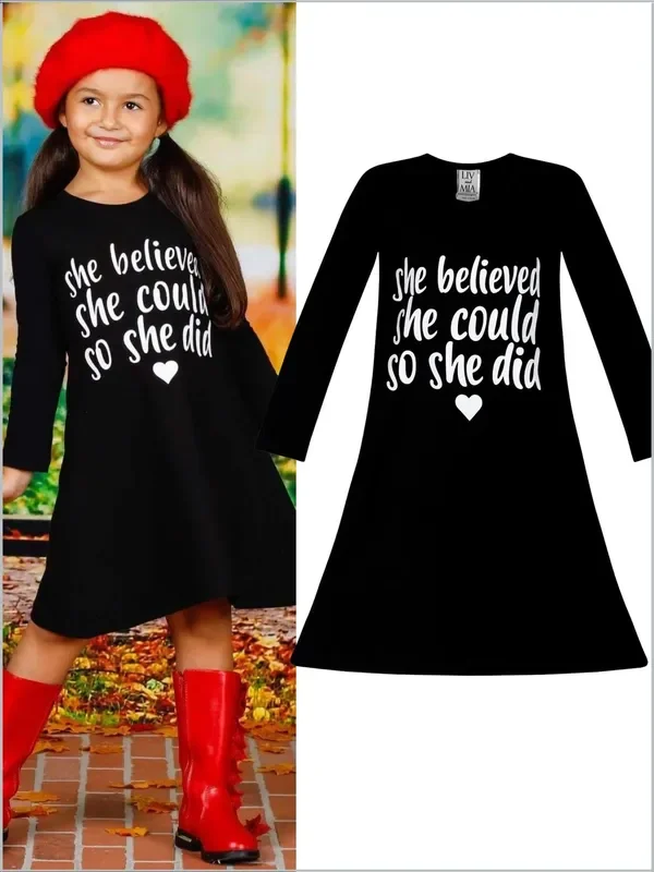 She Believed Long Sleeve A-Line Dress