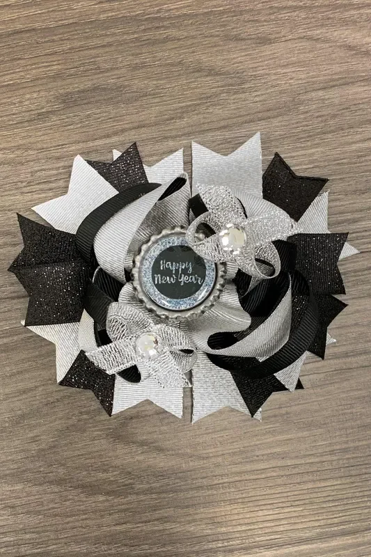 Silver & Black “Happy New Year ” Bow