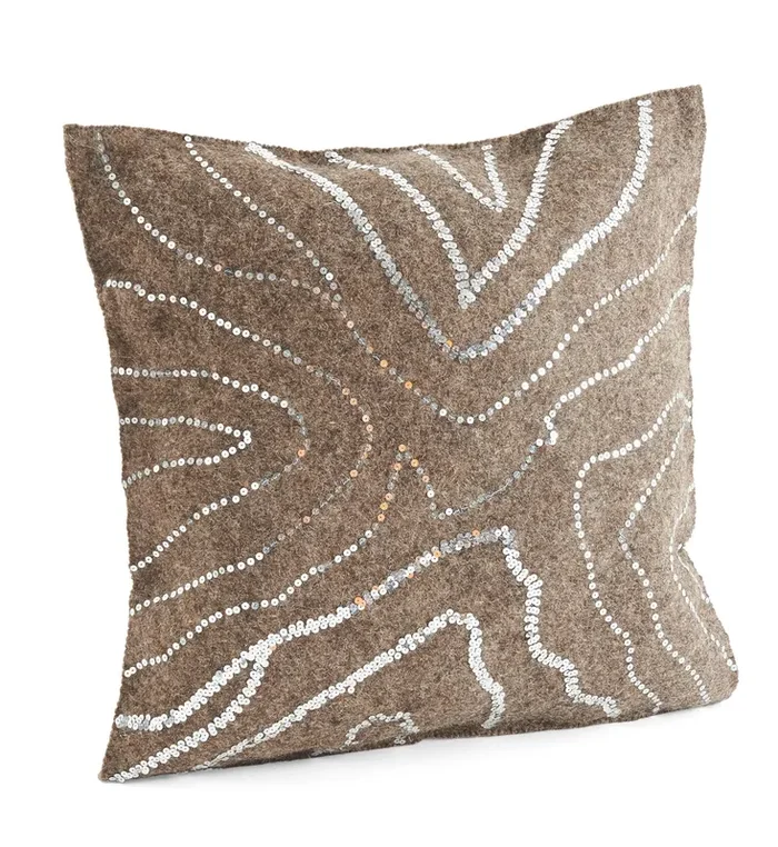 Silver Sequins Gray – Hand Felted Wool Pillow Cover – 20 “