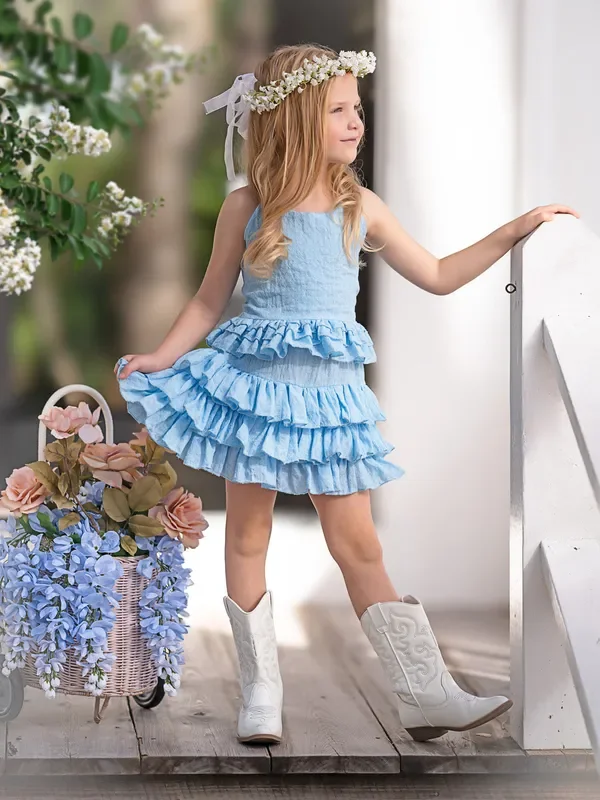 Sky Blue Linen Halter Top and Skirt Set