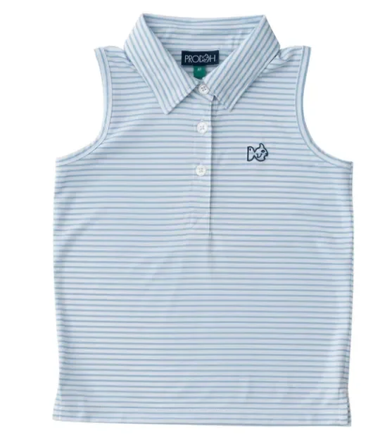 Sleeveless Performance Polo | Clear Sky Stripe