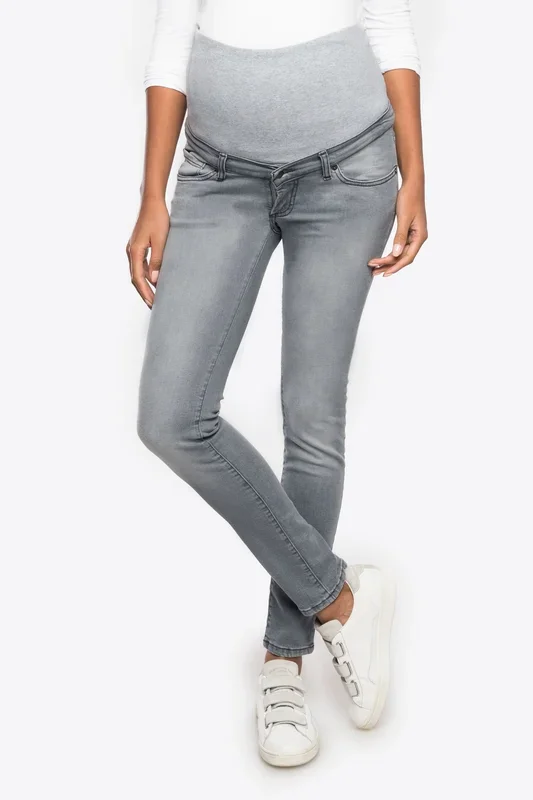 Slim Fit Umstandsjeans mit abnehmbarem Seamless Bauchband grau