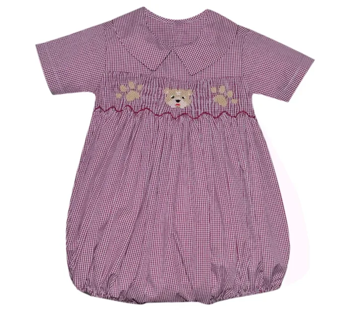 Smocked Bishop Boy Bubble – Maroon/White