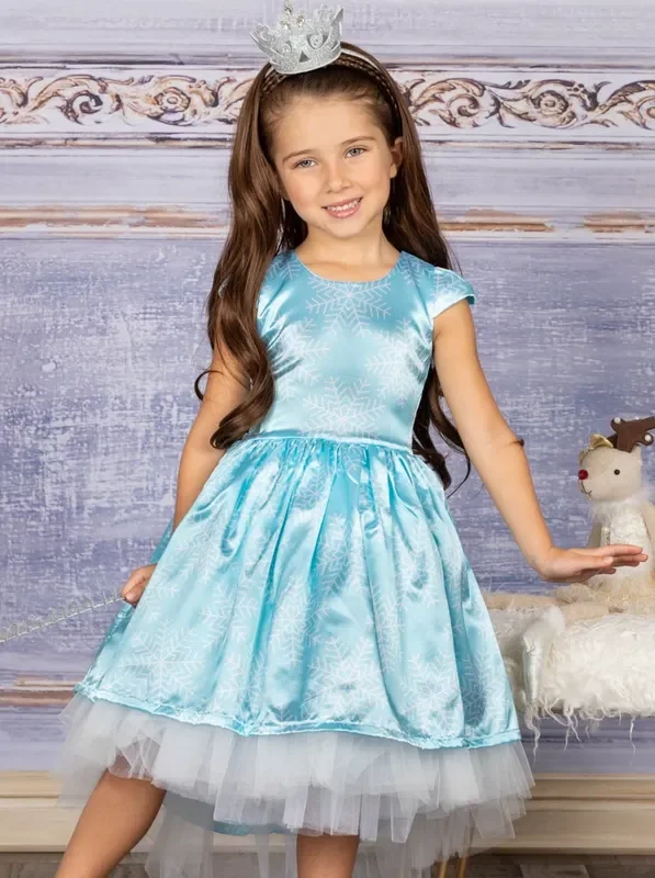 Snowflake Princess Cap Sleeve Hi-Lo Holiday Dress
