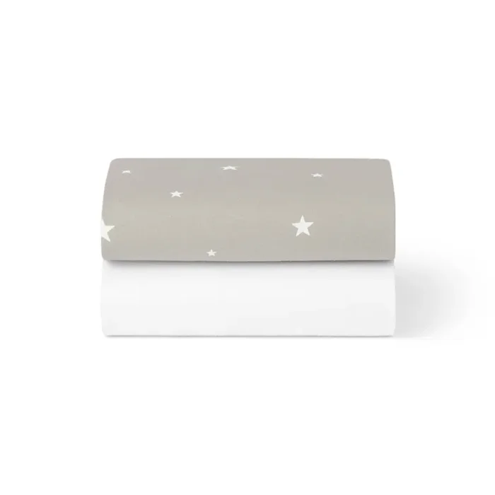 Snuz Bassinet 2 Pack Fitted Sheets – Gray Star