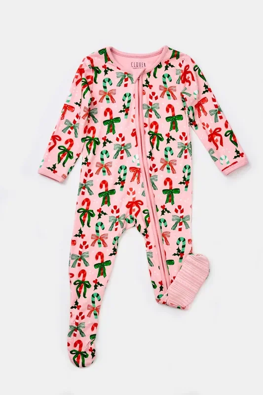 Soft & Stretchy Zipper Footie – Candy Canes