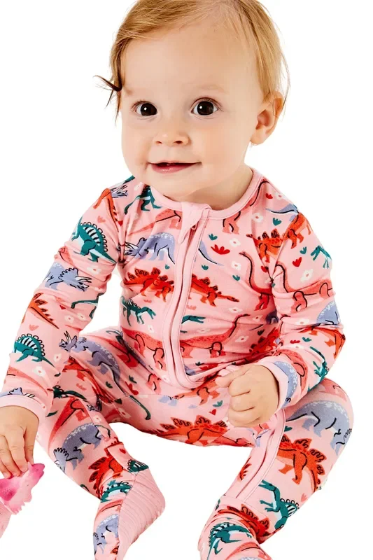 Soft & Stretchy Zipper Footie – Dinosaur Garden