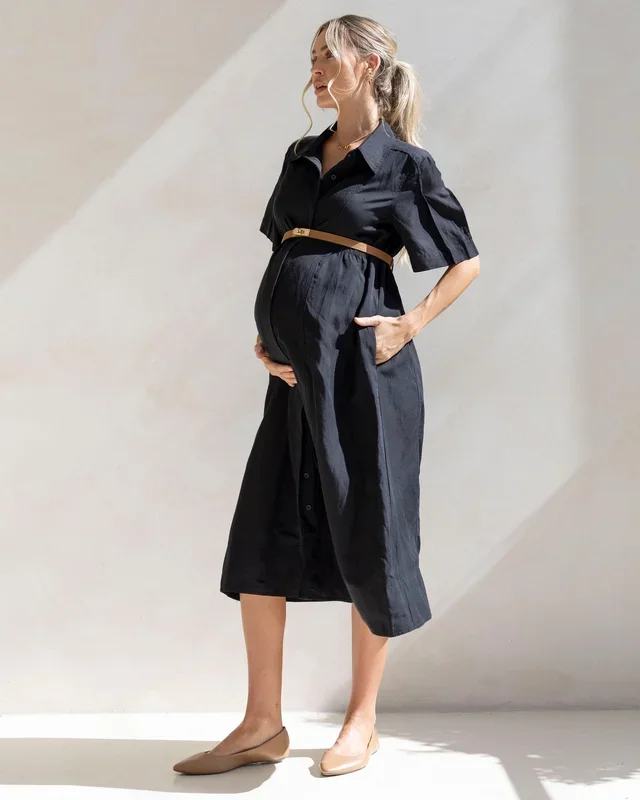 Sophia Maternity Belt Work Dress in Black