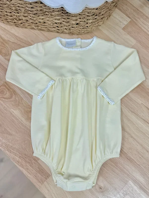 Squiggles by Charlie Pale Yellow/Blue Dot Trim Long Sleeve Bubble