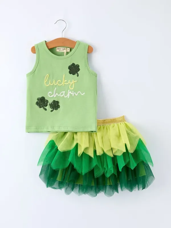 St. Patrick’s Day Lucky Charm Green Tutu Skirt Set