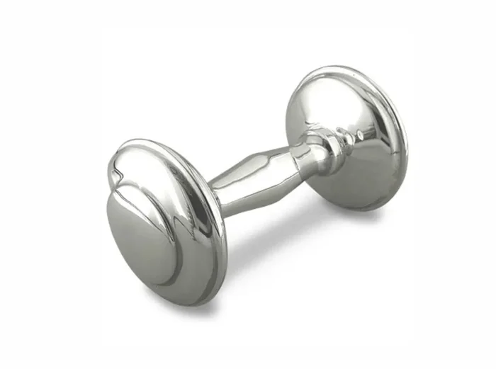 Sterling Silver Baby Rattle English Dumbbell 3 “