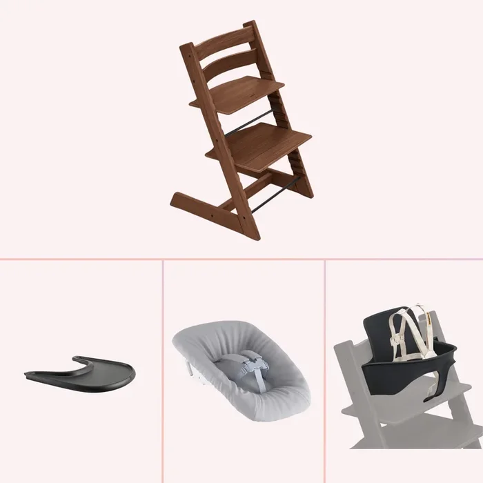 Stokke Tripp Trapp Wooden Newborn to Solids Highchair Bundle
