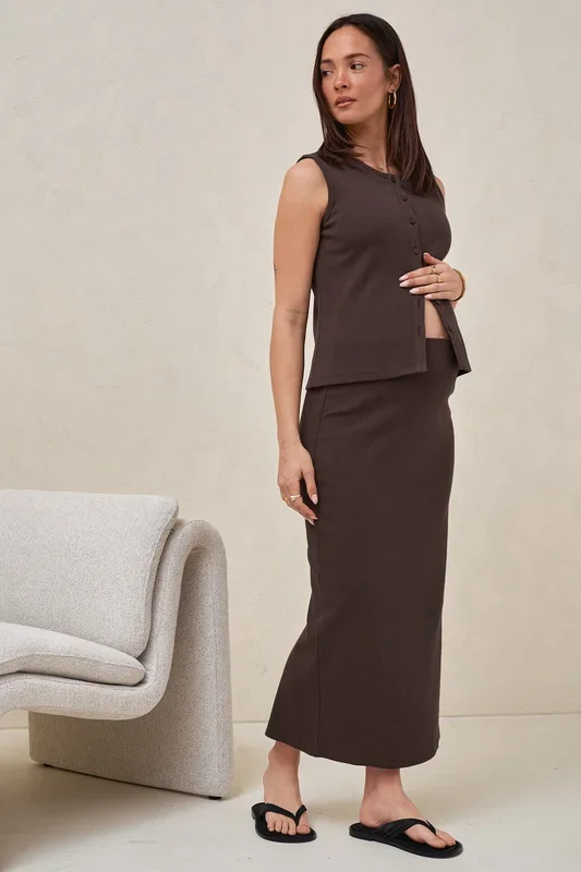 Storyline Midi Skirt – Chocolate