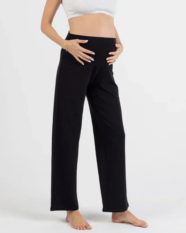Straight Cut Maternity Bamboo Pants in Black