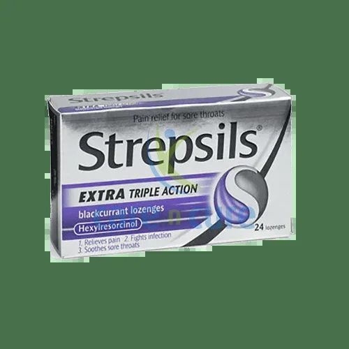 Strepsils Extra Triple Action Blackcurrant Lozenges 24 Lozenges