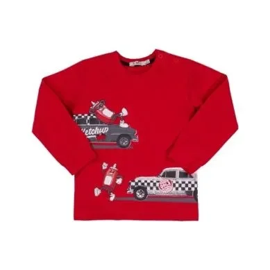 STRETCH JERSEY T-SHIRT RED W/ CARS