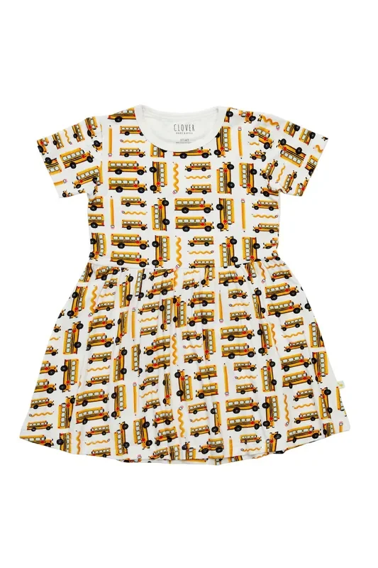 Stretchy Short Sleeve Twirl Dress – School Buses