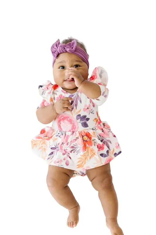 Tangerine Leaves Twirl Flutter Bodysuit
