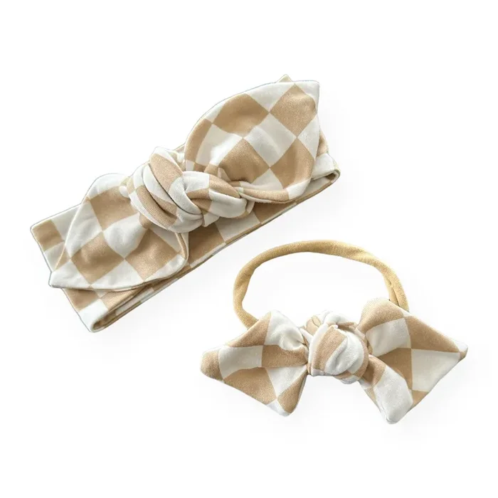 Taupe Retro Checkered Headbands
