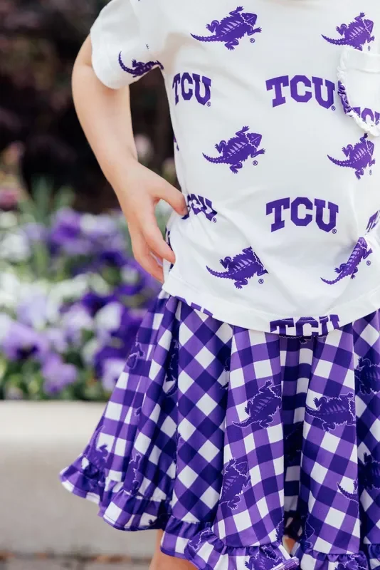 Tcu White Frog Ruffle Pocket Tee