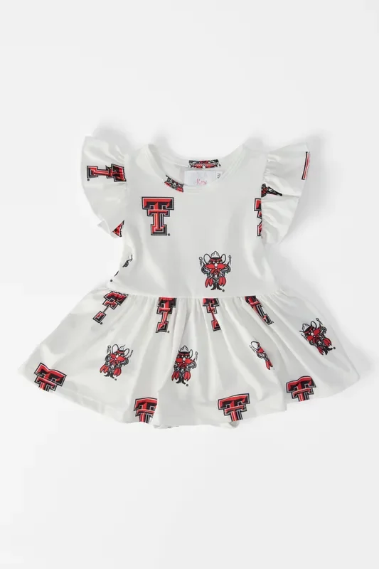 Texas Tech White Raider Red Flutter Twirl Bodysuit