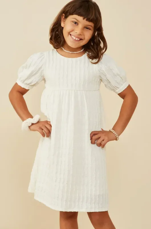 Textured Knit Puff Sleeve Dress | Ivory