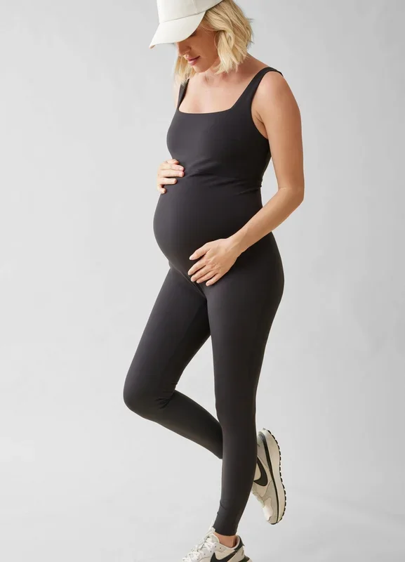 The Long Black Maternity Active Unitard Jumpsuit
