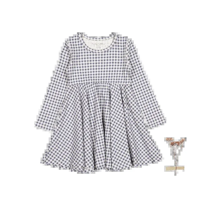 The Printed Long Sleeve Dress – Steel Gingham