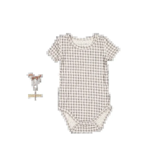 The Printed Short Sleeve Onesie – Taupe Gingham