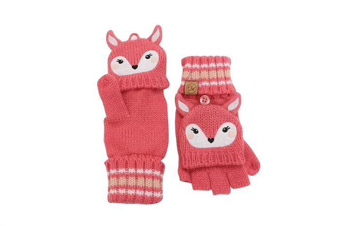 Toddler/kids Knitted Fingerless Gloves With Mitten Flaps – Deer