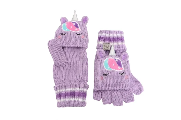 Toddler/kids Knitted Fingerless Gloves With Mitten Flaps – Unicorn