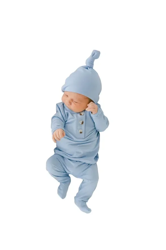 Top And Bottom Outfit And Hat Set – (newborn-3 Months) Baby Blue