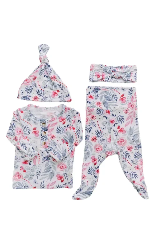 Top And Bottom Outfit Hat And Headband Set (newborn – 24 Months) Bloom