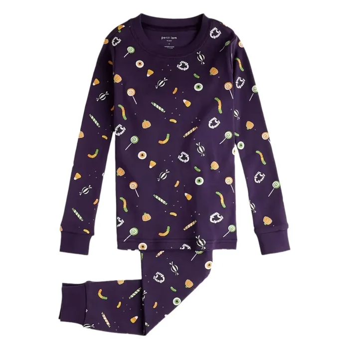 Trick-or-treat print on deep purple pj set