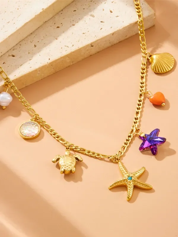 Tropical Starfish and Shells Charm Necklace