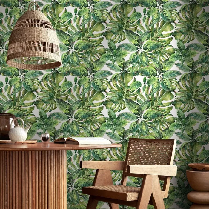 Tropical Wallpaper Featuring Lush Monstera Leaves In Green – A734